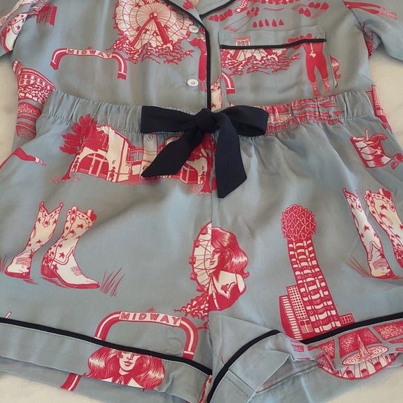 Katie Kime Women's Printed Pajama Set - Dallas Navy Blue and Red - Picture 3 of 3